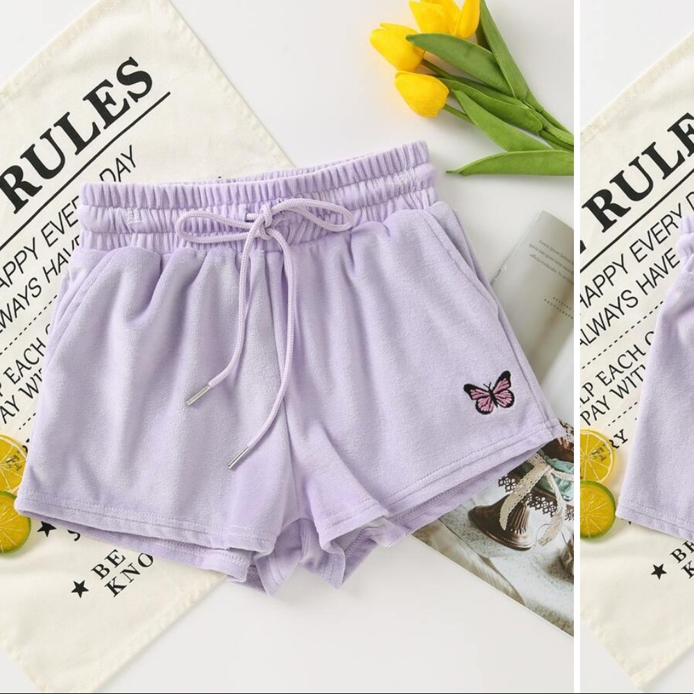 lilac velvet shorts with butterfly!! 🦋💜